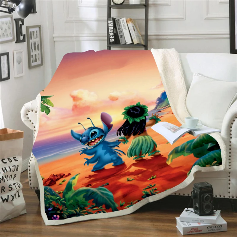 A,100 x 140 cm QSTT Lilo and Stitch impresión 3D silla sofá Manta de microfibra para siesta manta de franela para niños adultos para cama otoño e invierno 