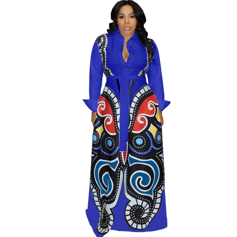 African Dresses For Women Autumn Fashion Long Sleeve Shirt Dress Long Maxi Dress Robe Slim Elegant Party Dress African Clothing
