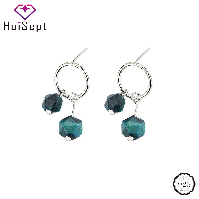 

HuiSept Trendy Women Earrings Silver 925 Jewelry Geometric Shape Emerald Gemstone Ornament Drop Earrings Wedding Party Wholesale