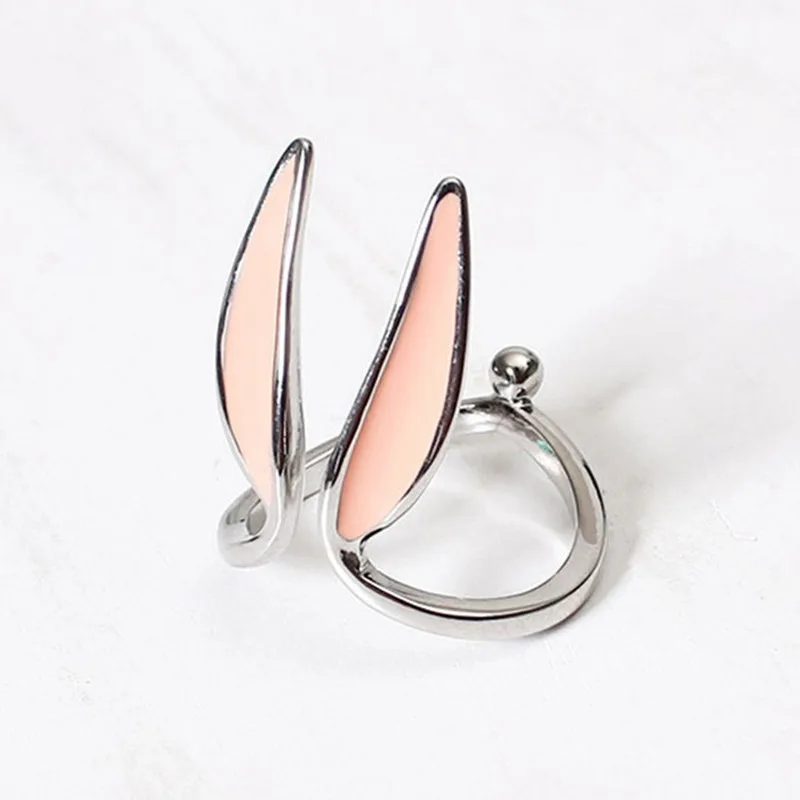 Lovely Pink Rabbit Ear Animal Anelli Regolabili Bunny Jewelry Anelli Di Apertura Per Ragazza Amante Coppia Donna Lady Regalo Di San Valentino