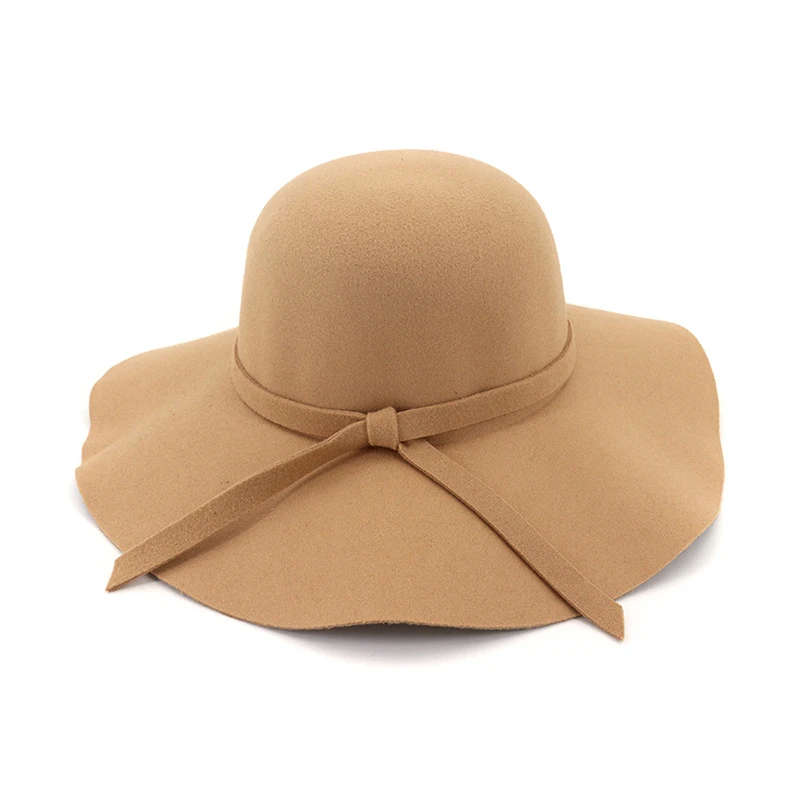 Camel fedora FS женская шляпа с широкими большими полями, джазовая шляпа для мужчин, повседневная Кепка Fedora, Высококачественная шерстяная широкополая шляпа для девочек, черная, красная, хаки, Клош, головные уборы - Цвет: Camel fedora