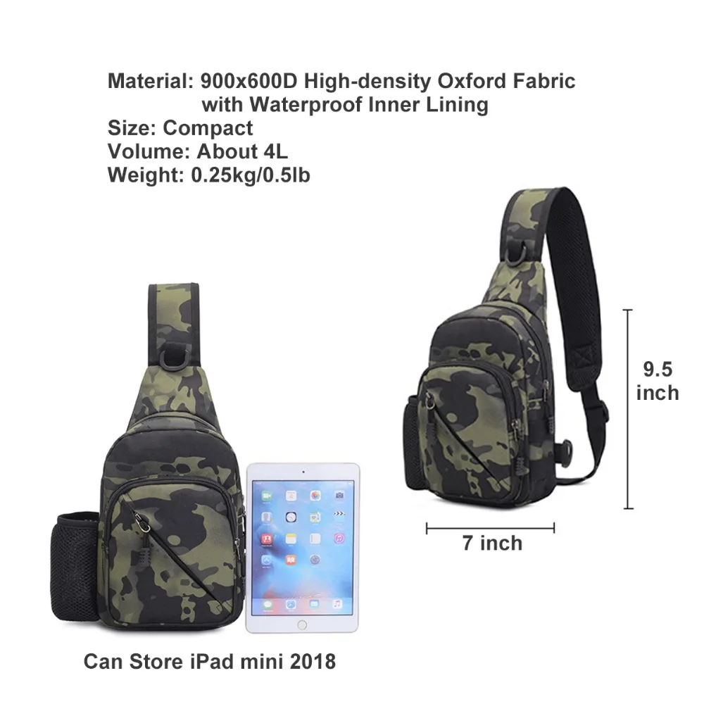 Слинг нагрудная сумка, BraveHawkOutdoors 900D портативный тактический Водонепроницаемый MOLLE сумка через плечо для пеших прогулок на велосипеде(черный камуфляж