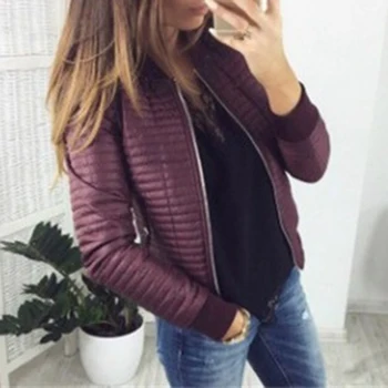 

Women's Autumn Warm Fashion Solid Color Zipper Padded Short Jacket Ladies Casual Ultra Light Down Jacket Slim Long Sleeve Coats