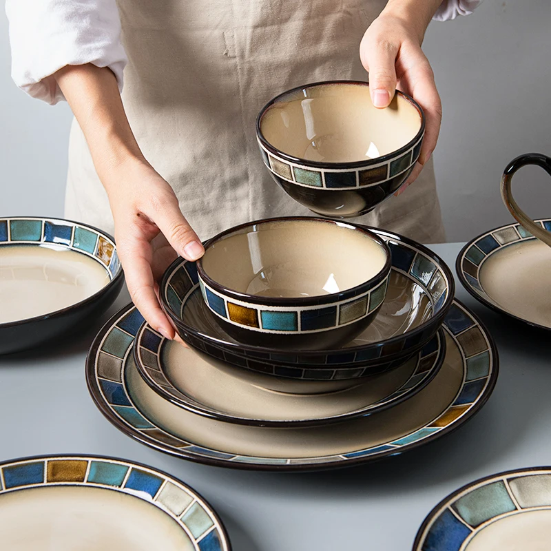 Японский стиль чаша и комбинация пластин наборы керамической посуды лапша суп