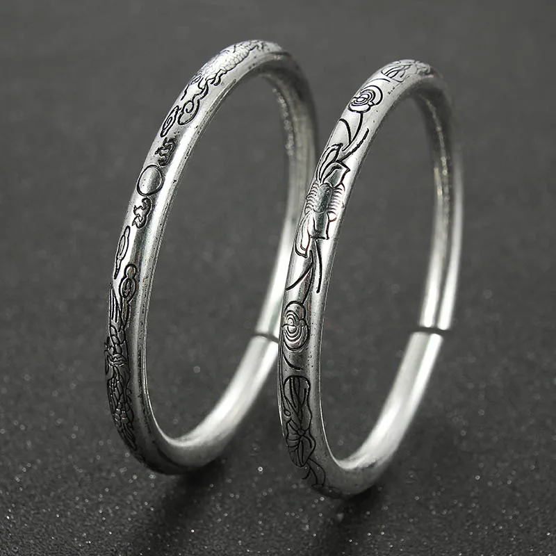 Gypsy Bohemian Vintage Retro Silver Color Bangles Women Classic Handmade Tibetan Carved Plum Cuff Bracelets 6cm Diameter bangle bracelet