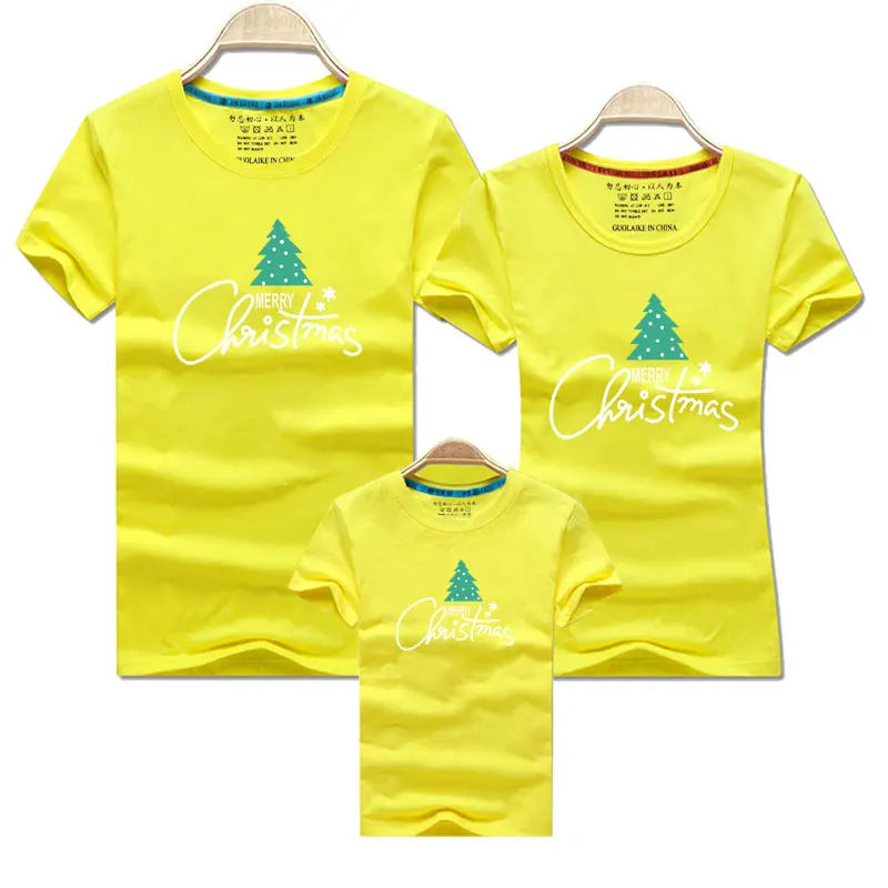 Christmas Tree Family Matching Outfits Family Look T Shirt Mother Daughter T shirts Dad Mom Baby Family Suit Father Son Clothes - Color: Yellow