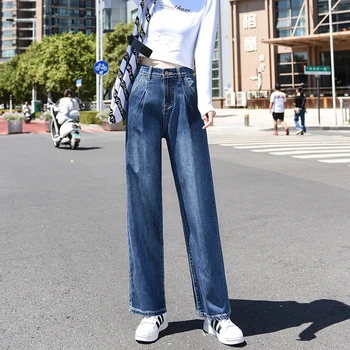 

Blue Wide Leg Jeans Woman Plus Size Boyfriend Jeans For Women High Waist Cotton Denim Pants Mujer Vintage Casual Loose 2020