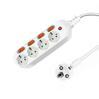 

10/16A 250V Extension Cord 3/4AC Outlet Socket 1.5/2.5M Euro Plug with Safety Door Desktop Wall Home Office Charger Power Strip