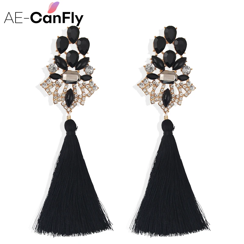 AE-CANFLY Лидер продаж Бахромой Заявление Серьги женские свадебные кисточкой серьги со стразами серьги падение уха ювелирные изделия Для женщин
