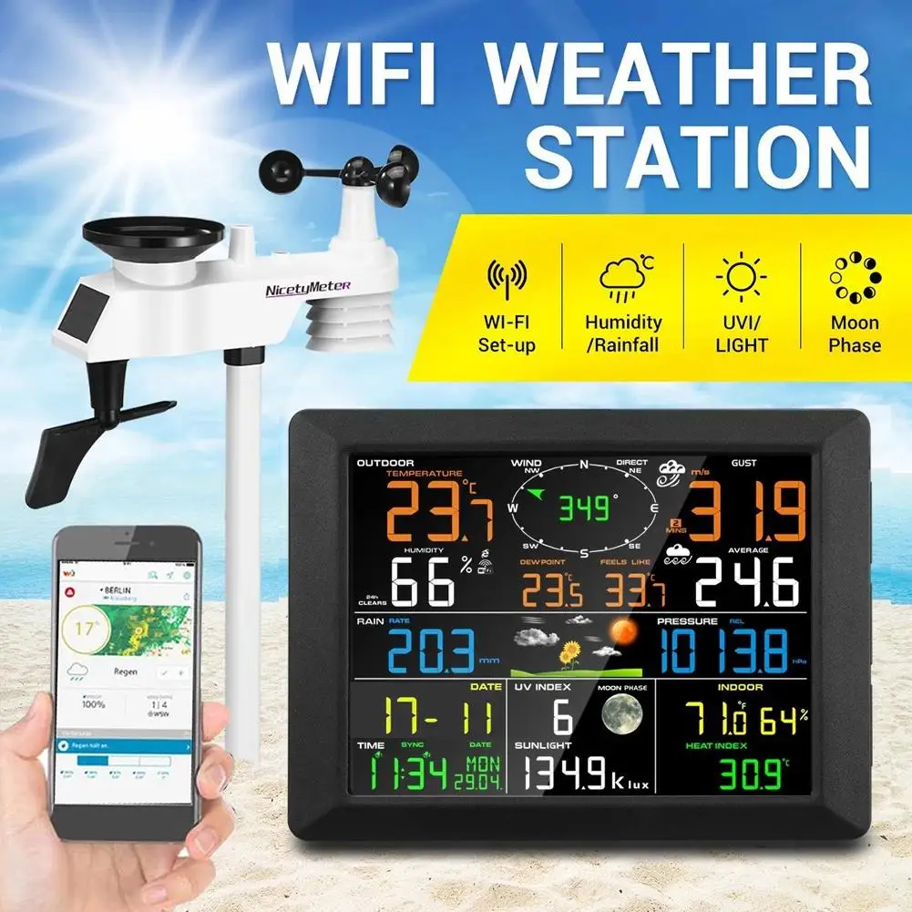 многофункциональный цветной wifi метеостанция app control smart weather monitor. метеостанция ot-hom01. домашняя метеостанция с wi fi. домашняя метеостанция с wi fi. метеостанция amtast aw006.
