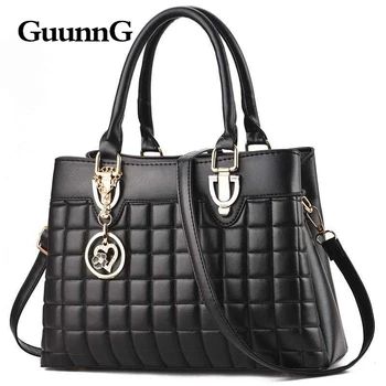 

GuunnG Business leisure checked handbag trend Khaki shoulder bag woman Designer fashion leather handbag 2020
