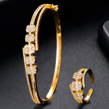 

GODKI Luxury 3 ROWS Bangle Ring Sets Cubic Zirconia CZ Dubai Bridal Jewelry Sets For Women Wedding brincos para as mulheres