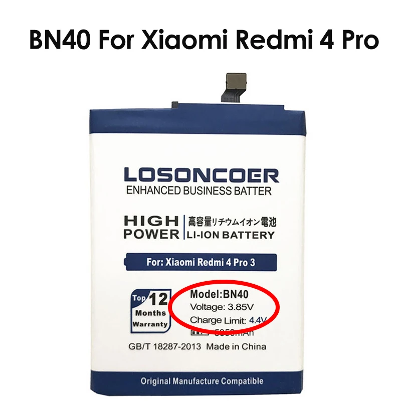 5500 мА/ч, BN40 BN42 BN43 BN44 BN45 Батарея для Xiaomi Redmi 4 Pro ...