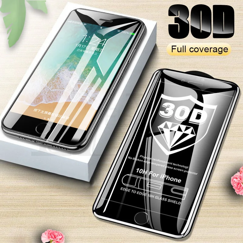 30D Curved Edge Protective Glass on the For iPhone 7 8 6 6s Plus Tempered Screen Protector For iPhone 11 Pro X XR XS Max 7 Glass