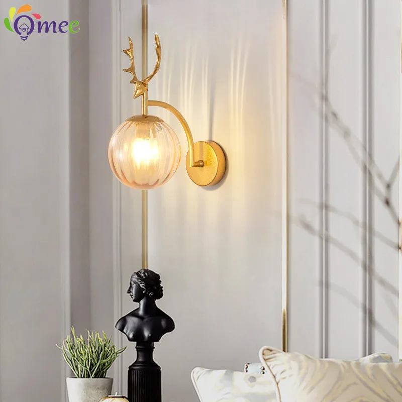 Modern Led Antlers Wall Lamp Bedside Lamp Bedroom Living Room Wall Glass Creative Corridor Hotel Glass Wall Light Black or Gold