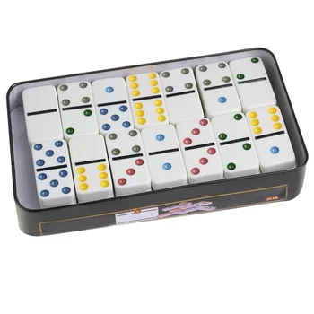 

Travel Portable Club Gift Home Color Dot Funny Kids Adults Tabletop Board Game Dominoes Set With Iron Box Educational Toy Smooth