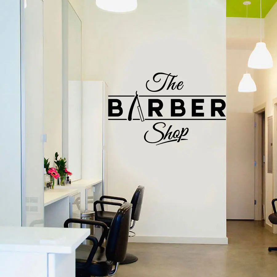 

Barber shop Decorative Wall Sticker Vinyl Wall Decal Barbershop Haircut Razor Beauty Salon Store Front Decorative Art Mural lf4