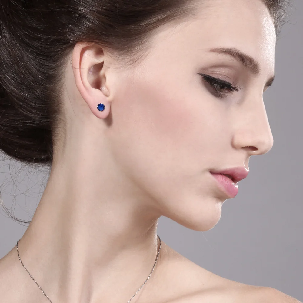 GemStoneKing круглые серьги-гвоздики 4 мм с синим цирконием 10 к из белого золота красивые изящные и изящные ювелирные изделия