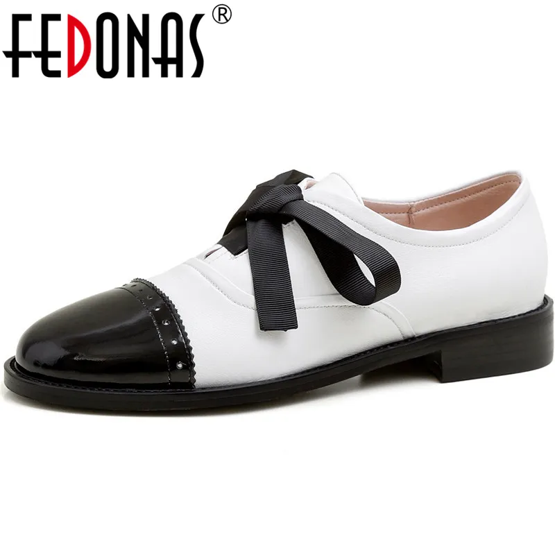 

FEDONAS Color Matching Women Genuine Leather Pumps Supper Cross-Tied Butterfly Knot Pumps Basic New Arrival 2020 Shoes Woman