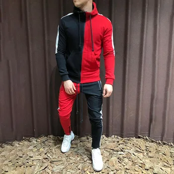 

New Men Hoodies Suit Fleece Patchwork Warm Tracksuit Men Sweatshirt Suit Hoodie+Sweat pants Jogging Homme Hooded Tracksuit 3XL