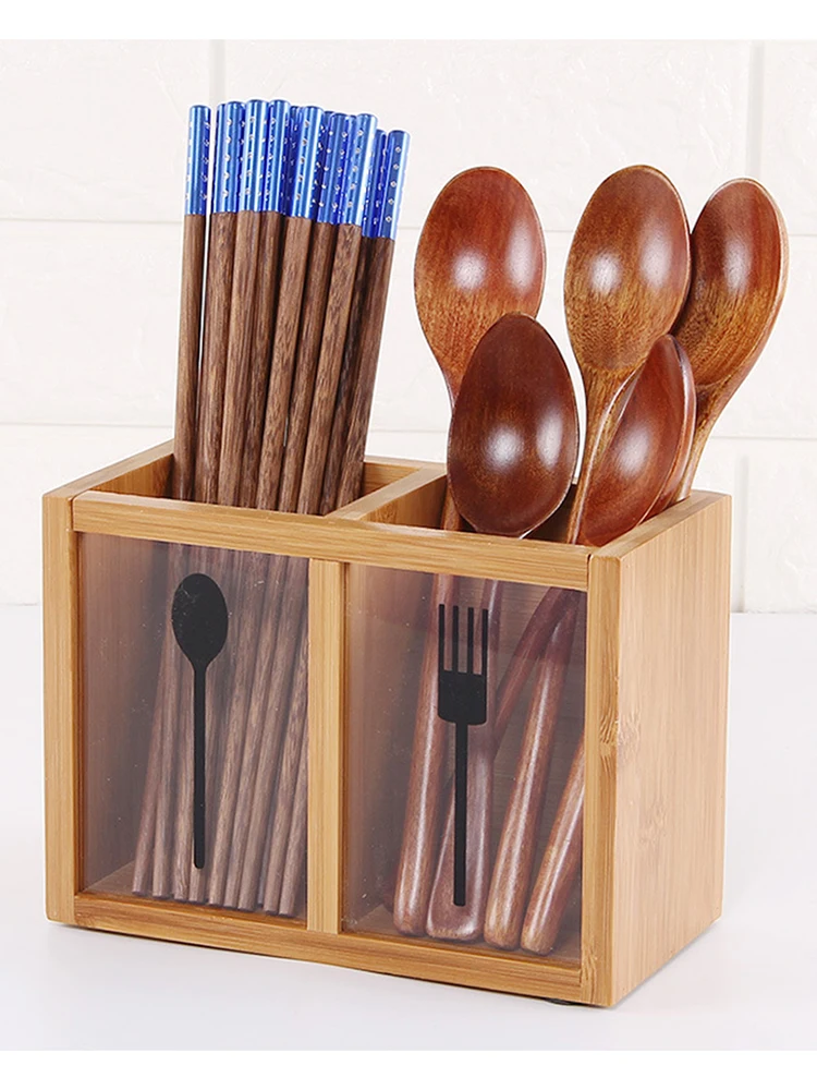 Кухонная коробка для хранения столовых приборов, многофункциональная бамбуковая подставка для еды, палочки для еды, перегородка, стеллаж для хранения, органайзер для ящиков