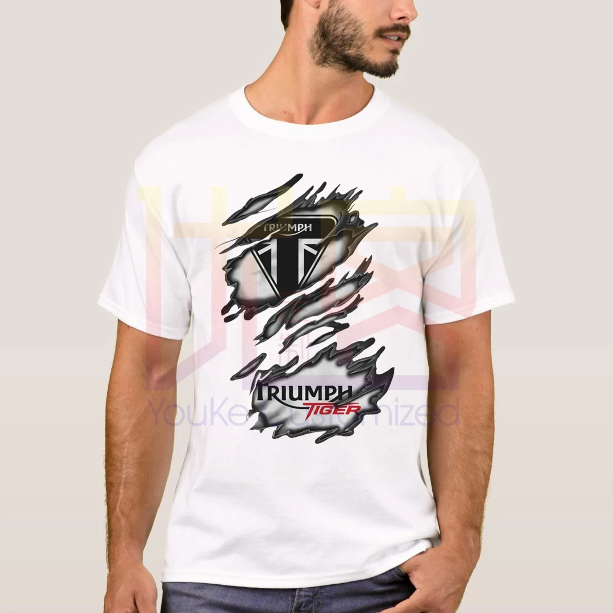 Футболка модная мужская футболка Ra Triumph Тигровая Одежда популярная футболка с круглым вырезом хлопковые футболки - Цвет: white
