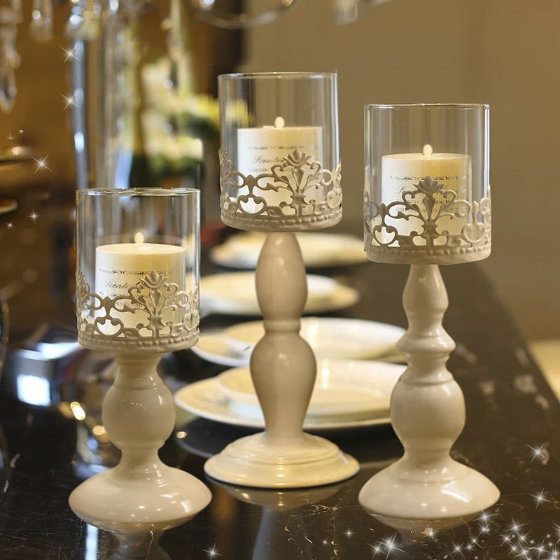 European Style Candlestick Iron Candle Holders Retro Home Festive Ornament Decor 