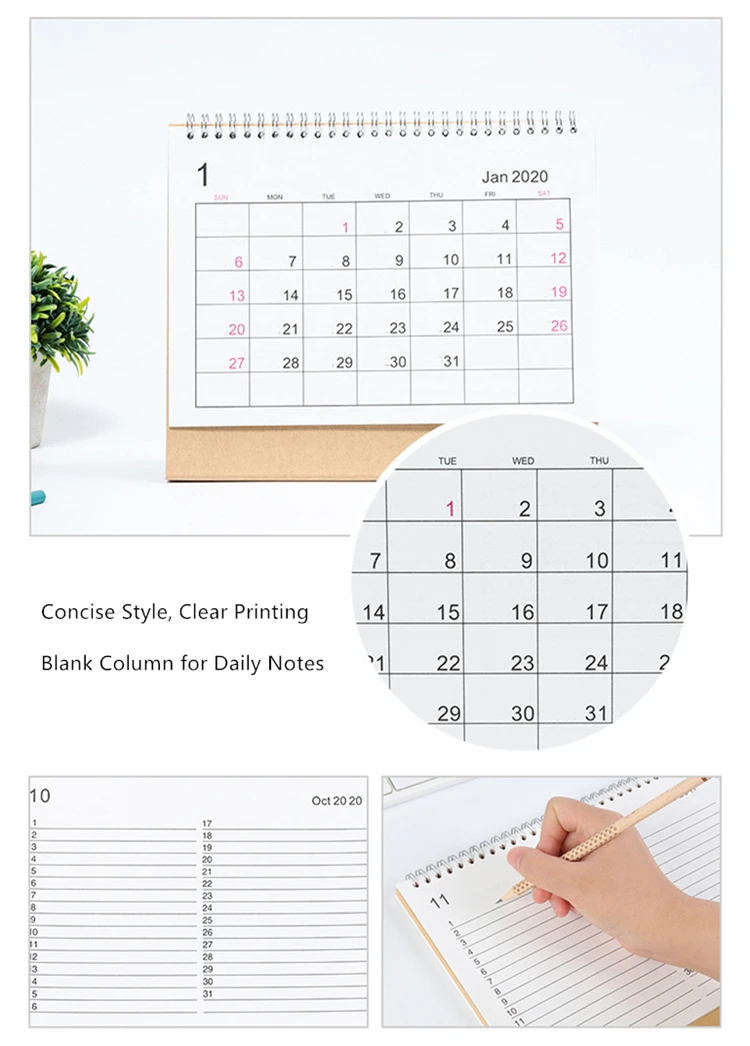 2020 настольный календарь ежемесячный простой с отскоком планировщик 2019 9