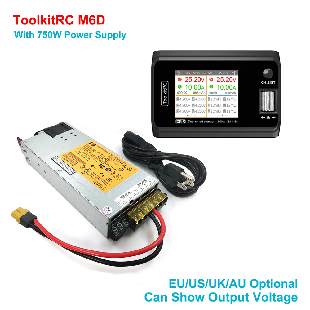 Двухканальное зарядное устройство ToolkitRC M6D 250Wx2 15Ax2 с источником питания 750 Вт для 2