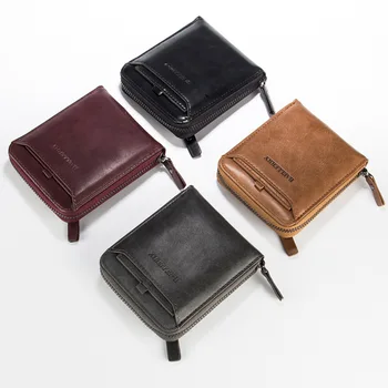 

Wallet Retro PU Leather Men Youth S Short Zip Medium Soft Business Gifts 2 Zhe Solid Color South America Documents Bit Cross