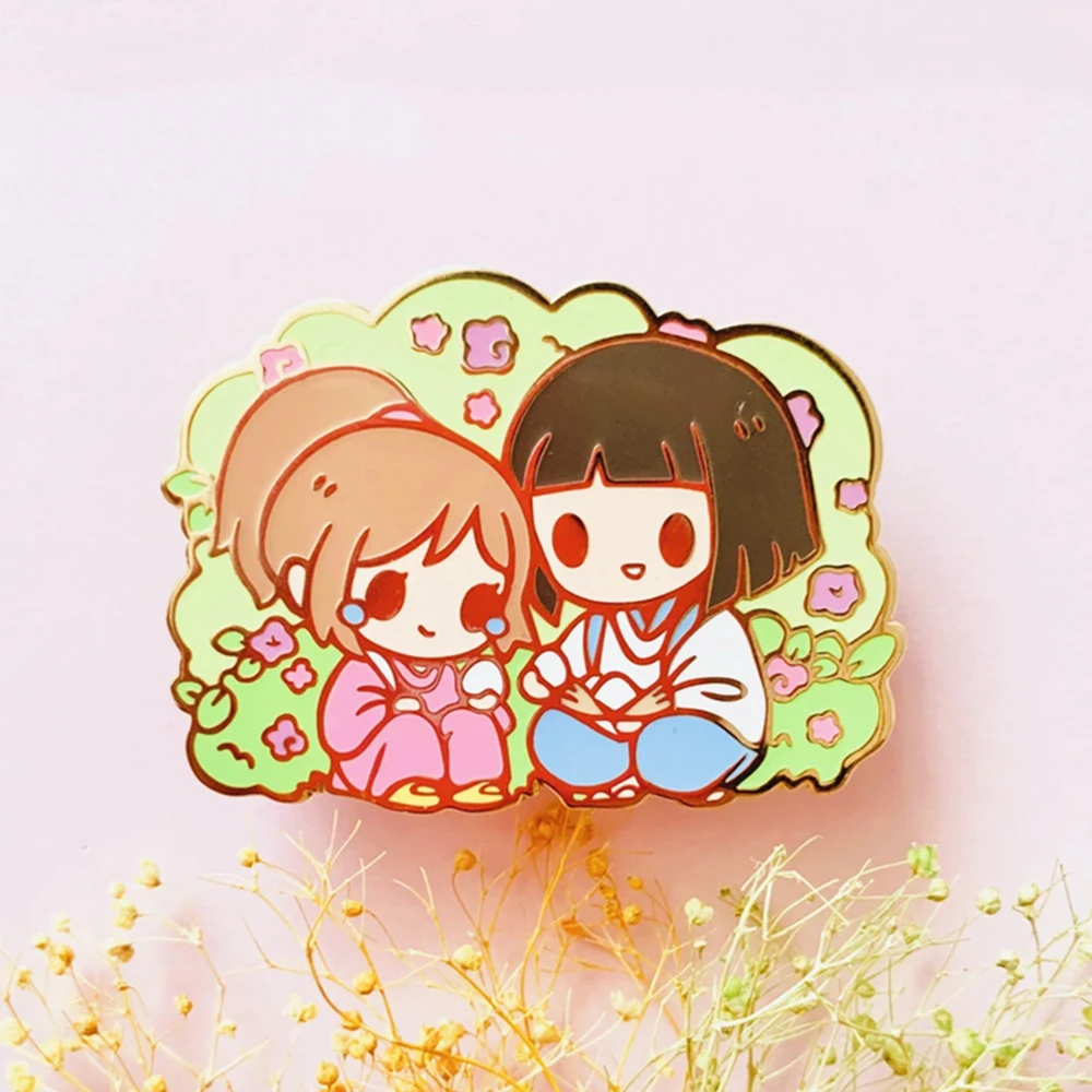 Жесткая эмалированная булавка Haku and Chihiro Золотая брошь в виде животных из