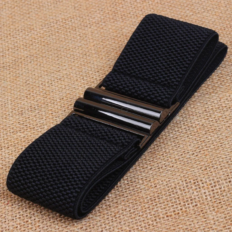 

1Pcs Waistband Stretchy Elastic Band 60-80cm Long Down Coat Waist Belt Women Belt Wide Belt Black Strap Double Metal Buckle