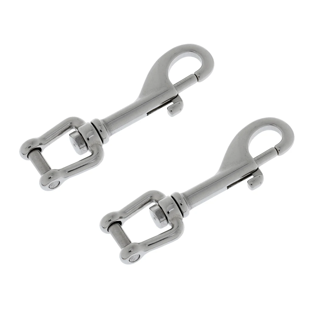 Set 2 Scuba Dive Clips - Single Ended Snap Bolt Shackle Keychain for Diving BCD Attachment - Marine 316 Stainless Steel