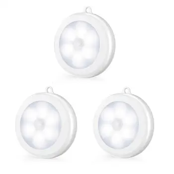 

Litake 3Pcs 6LEDs Round Eye Care Nursing Motion Sensor Night Light Wall Lamp with Hanging Hook for Cabinet Corridor