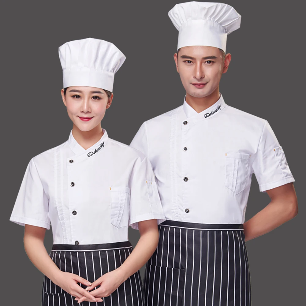 Куртка для кухонной поварки, унисекс, униформа для шеф-повара, 3 цвета, с короткими рукавами, рубашка для повара, двубортная,, пальто для повара