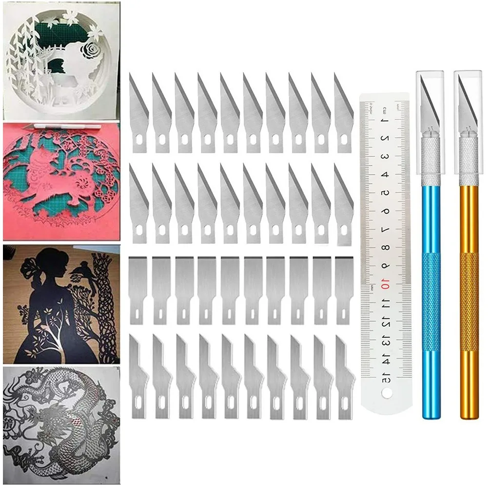 Blade Carver Aluminum Ruler Kit 40 Exactocutter Set Blades Refill Ruler Xacto For Craft Cutting And Crafting