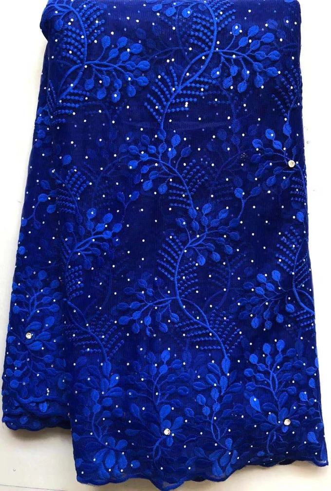 

African Lace Fabrics 2019 High Quality Lace Nigerian Tulle Lace Fabric Bride French Net Lace Fabric 5 yards royal blue ELL4584