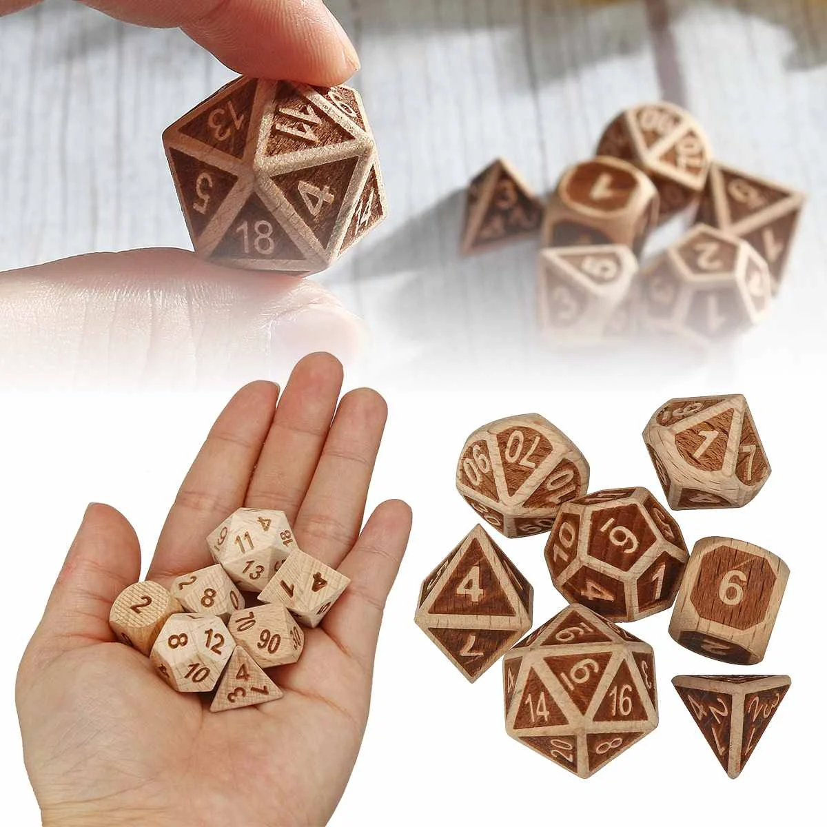 7 шт. набор рельефных деревянных многогранных игральных костей D20 D12 D10 D8 D6 D4 для DND RPG MTG ролевые игры настольная игра