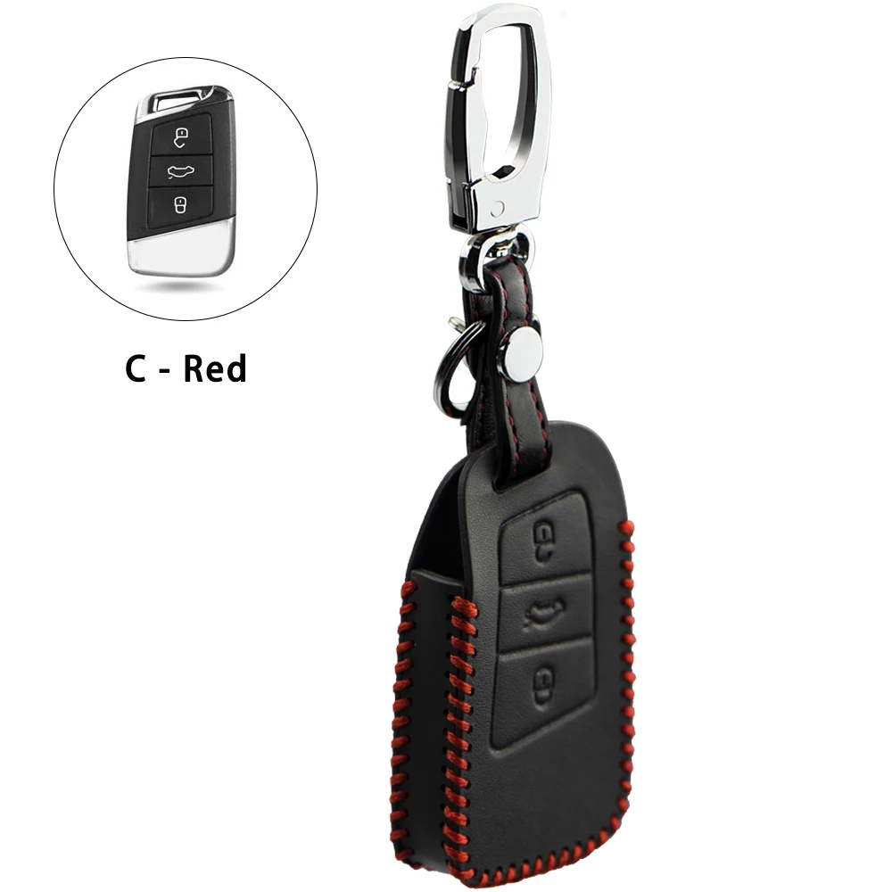 Кожаный чехол для ключей автомобиля для VW Volkswagen Golf 4 5 6 7 MK7 Jetta MK6 Tiguan MK2 Magotan Passat B8 Polo Eos Scirocco - Название цвета: C Red