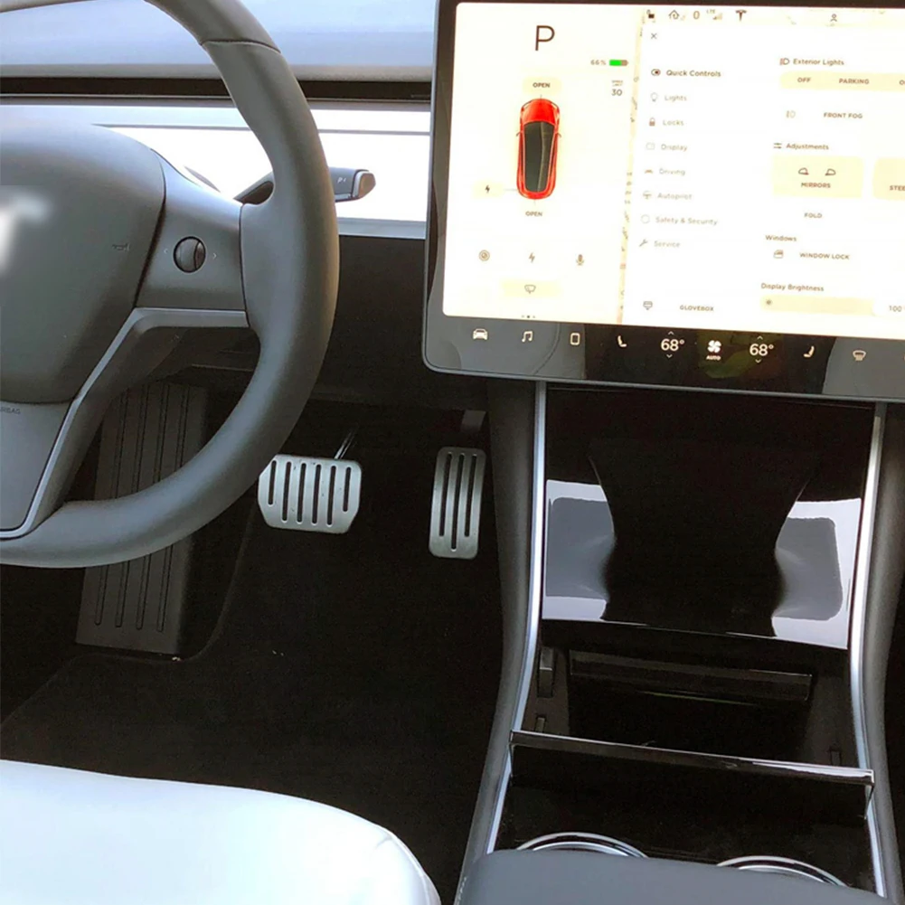 

Durable Brake Accelerator Non-Slip Easy Install Silver No Drilling Foot Rest Aluminium Alloy Pedals Safe For Tesla Model 3