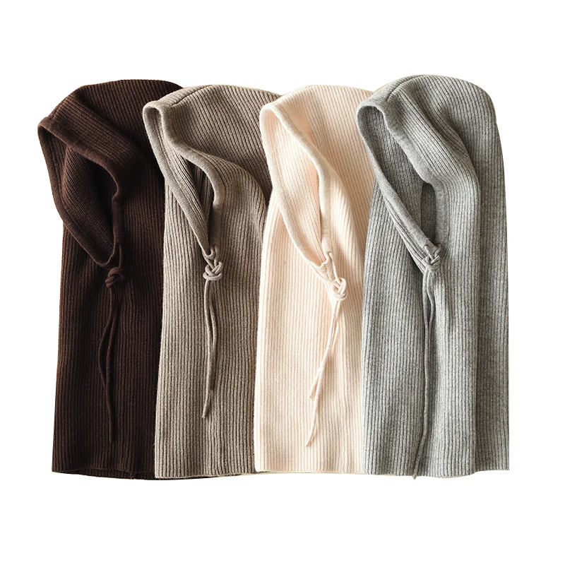 Goede 2019 Merk Ontwerp vrouwen Hooded Sjaal Winter Kasjmier Wol Gebreide Oorklep Hoeden Snood Wraps Solid Haak Sjaals En Muts mannen