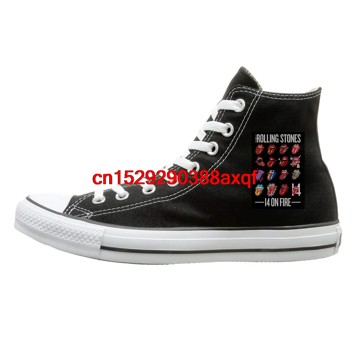 

High-top Canvas Shoes Sneaker Rolling Paint It Black-Stones Casual Walking Shoes for Mens Womens