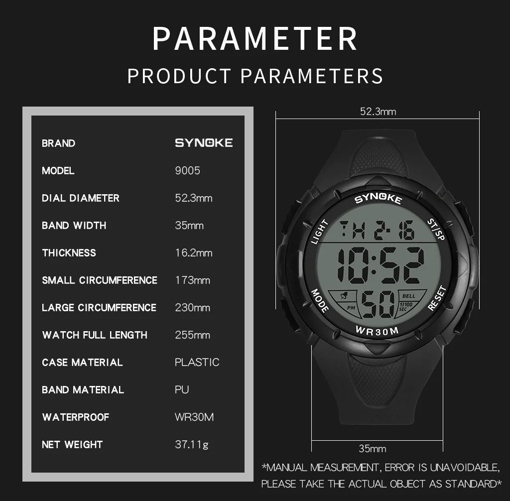 SYNOKE Men's Sport Watch Waterproof Electronic Clock TOP Brand Men Luxury Digital Watches LED Large Dial Military Watch For Men