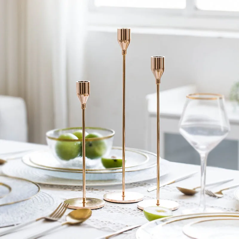 

Wedding Table Centerpiece European Metal Candle Holder Golden Simple Christmas Event Road Lead Bar Party Living Room Decoration