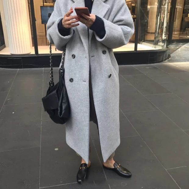 gray coat Корейское осенне-зимнее шерстяное пальто больших размеров, женское двубортное пальто, повседневное длинное женское пальто, плотное манто Femme Hiver - Цвет: gray coat