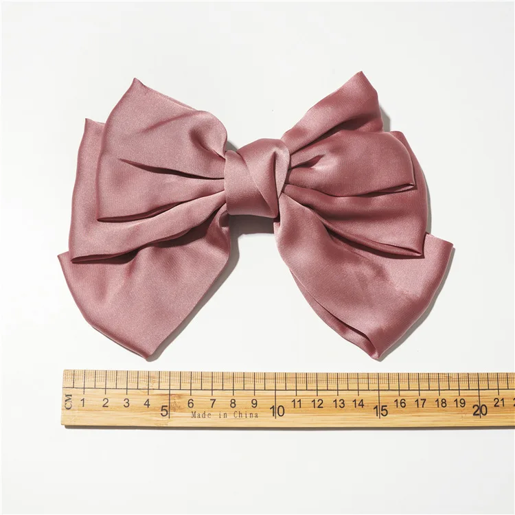 2021 Fashion Barrette Bow Silk Like Satin Hairpin For Woman Super Large Three Layers Bow Back Head Clip Girls Hair Accessories hair band for ladies