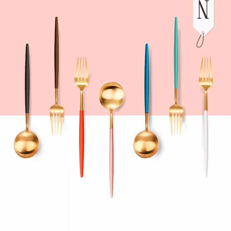 

European Stainless Steel Dinnerware Knife Fork Spoon Cutlery Set Tableware Set for Dinner Dessert Kitchen Accessories Food Tools