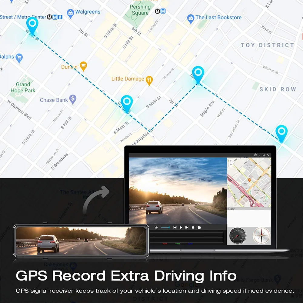 HGDO E466 12'' 4K 2160P Dash Cam Rear View Mirror Reverse Camera GPS Track Video Recorder Sony IMX415 Car DVR Auto Registrar