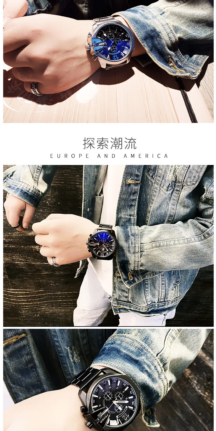 Big Dial Watch For Men Wrist Watches 2022 Stainless Steel Calendar Waterproof Creative Quartz Watches relogio masculino New