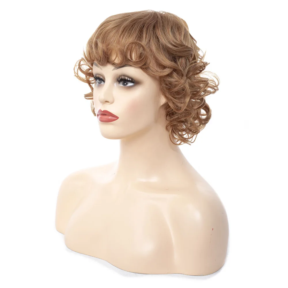 LIHUI Women's Short Hair Synthetic Wig Curled bangs Brown Party Stage play Wigs for everyday use